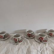 Saint-Amand Camelia – 6 hand-painted cups and saucers – 1950s/1960s