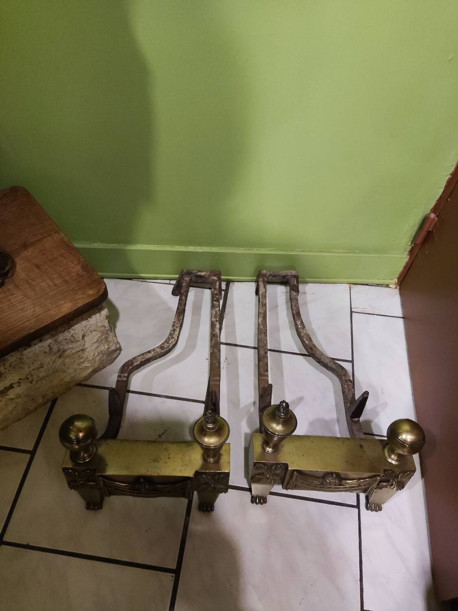 Pair of bronze andirons from the Empire period