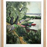 Été sur La Marne, huile sur carton, M. Tassart 1964