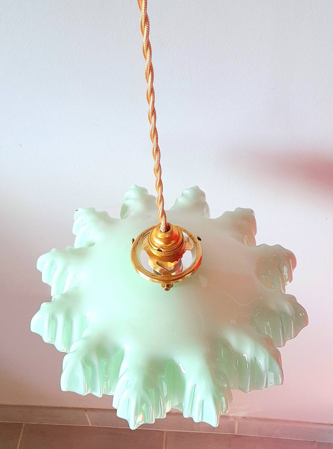 Art deco opaline pendant light