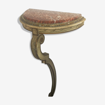 Wooden half-moon console with marble top