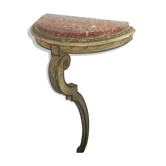 Wooden half-moon console with marble top