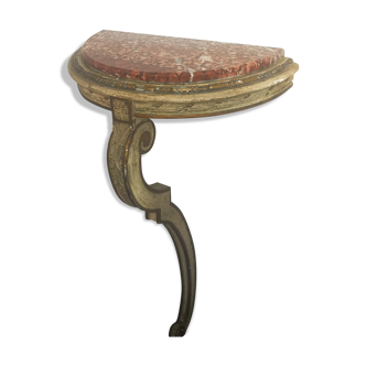 Wooden half-moon console with marble top