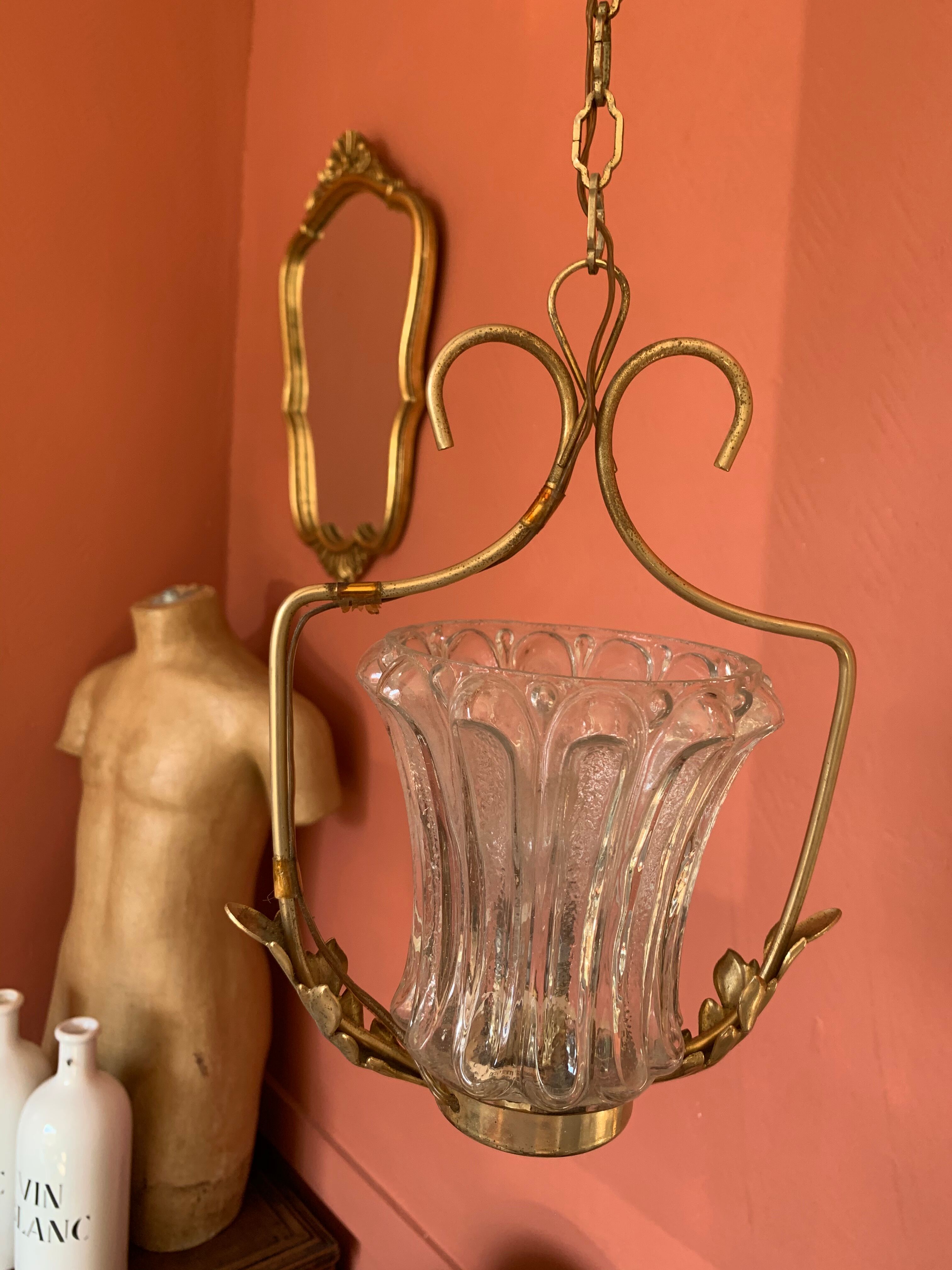 Glass and brass hanging lamp
