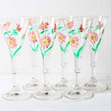 Set of 6 Mid-century Rare Floral Design Champagne Flutes / Italy / 1960s