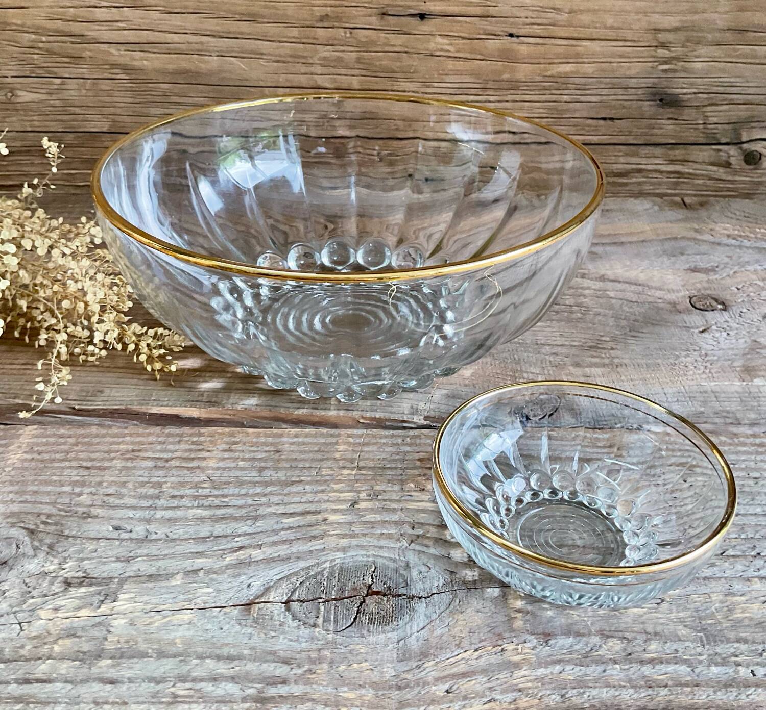 6 coupelles et le saladier verre vintage
