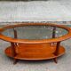 Table basse ovale en bois massif et verre, années 90