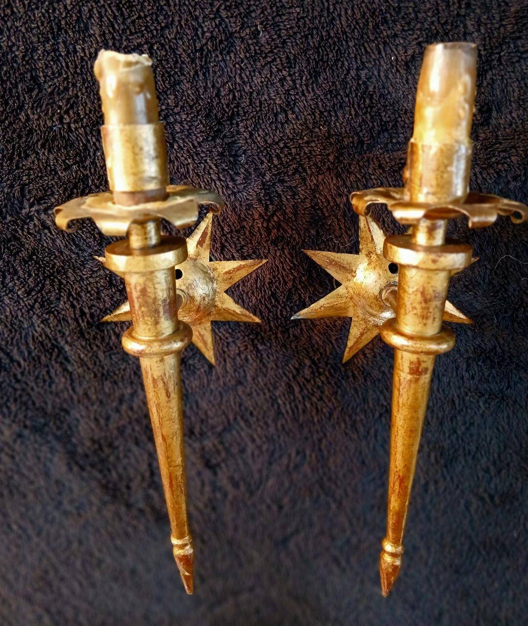 splendid set of gilded iron wall sconces by Gilbert Poillerat
