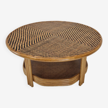 Table basse italienne en osier et rotin, années 1970