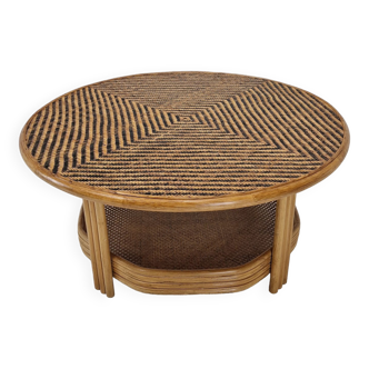 Table basse italienne en osier et rotin, années 1970