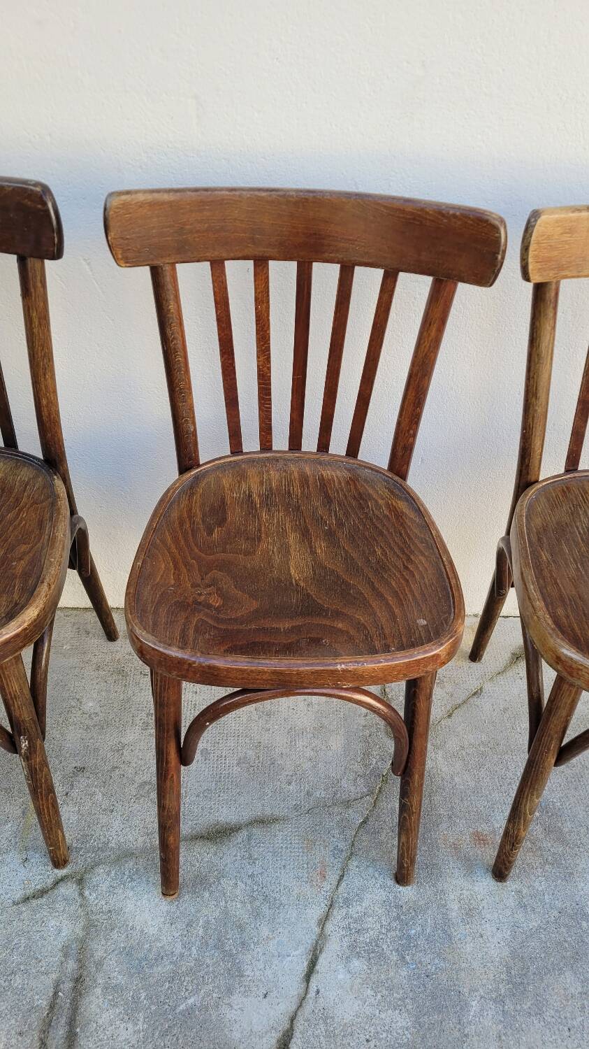 Set of 4 vintage Baumann style bistro restaurant chairs 1950s