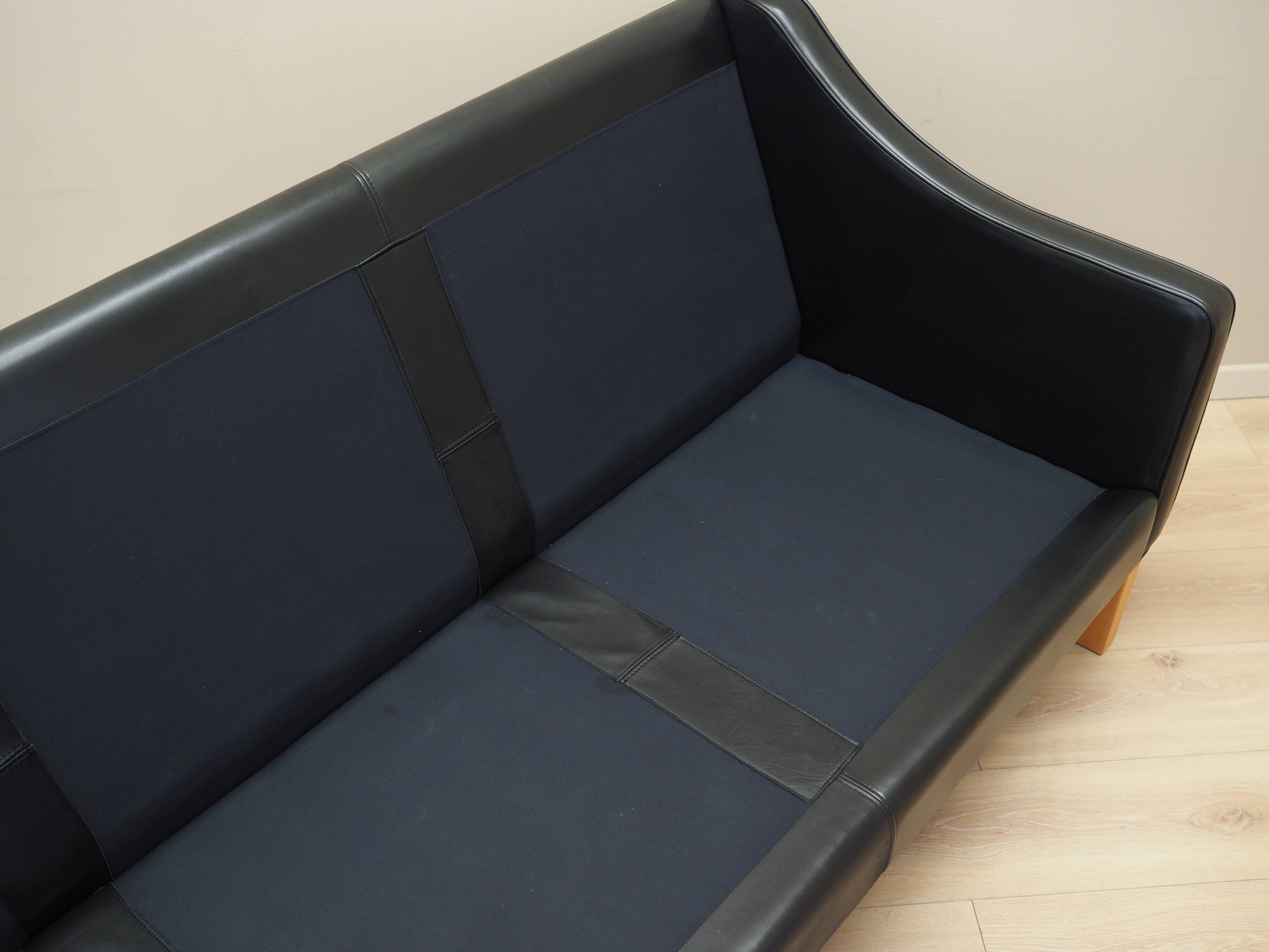 Canapé en cuir noir, design danois, années 1970, fabrication : Hurup Møbelfabrik