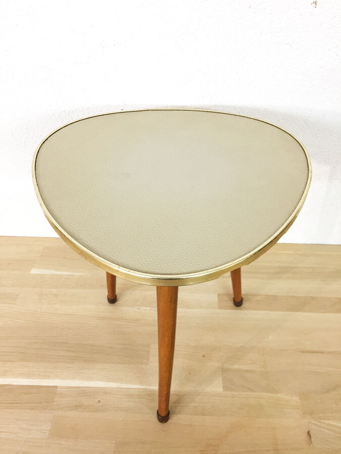Tripod vintage leather pedestal table, 1960