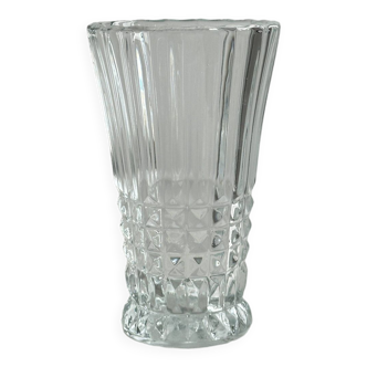 Diamond point molded thick glass vase.