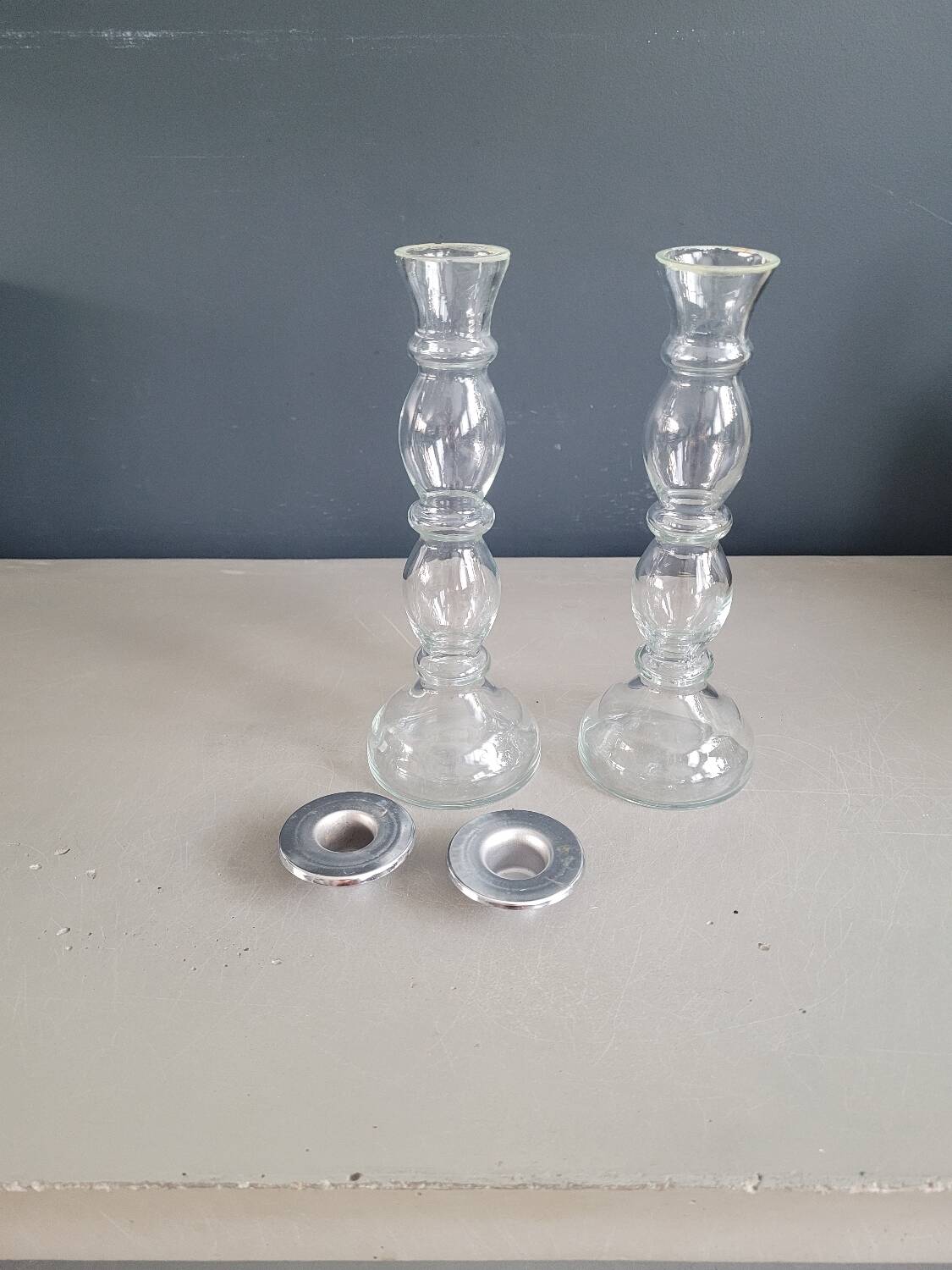 Pair of glass candlesticks