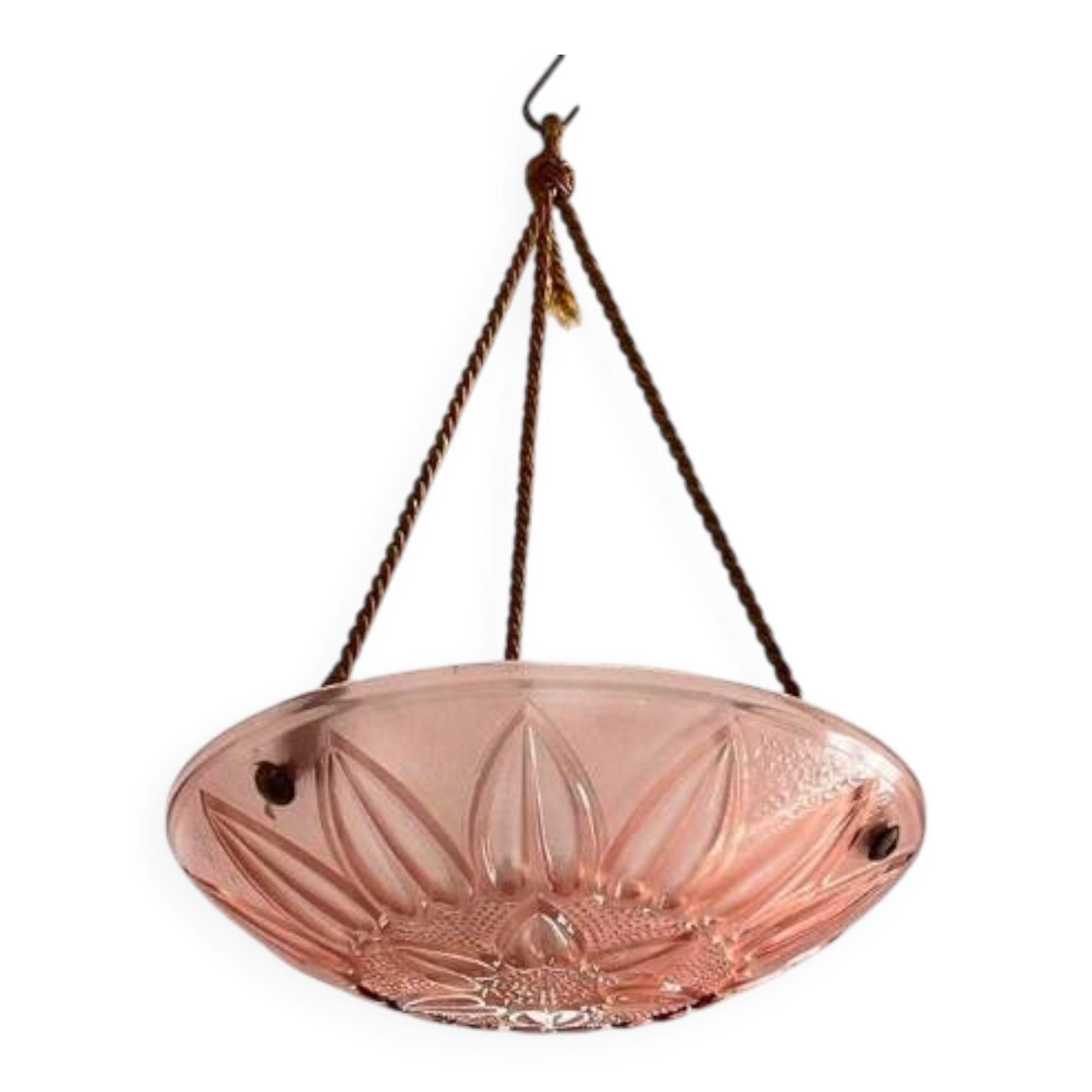 Vintage suspension Marguerite glass pink fabric cords Art Deco