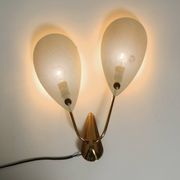 Mid Century Modern brass wall lamp with perforated metal sheet lampshades