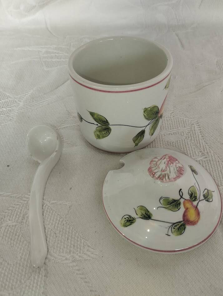 Vintage ceramic confit pot with spoon – 1950s