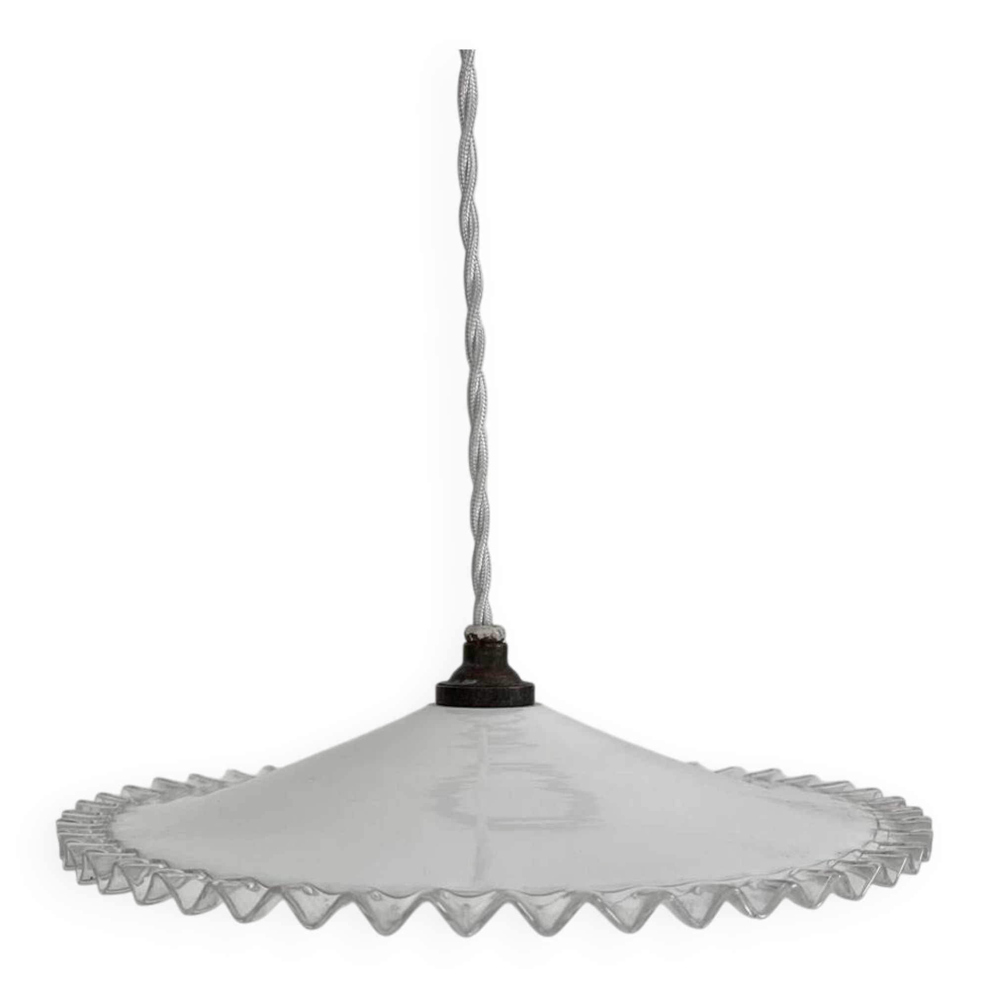 Pleated opaline pendant light
