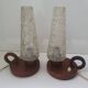 Paire de lampes de table anciennes verre et bois