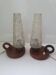 Paire de lampes de table anciennes verre et bois