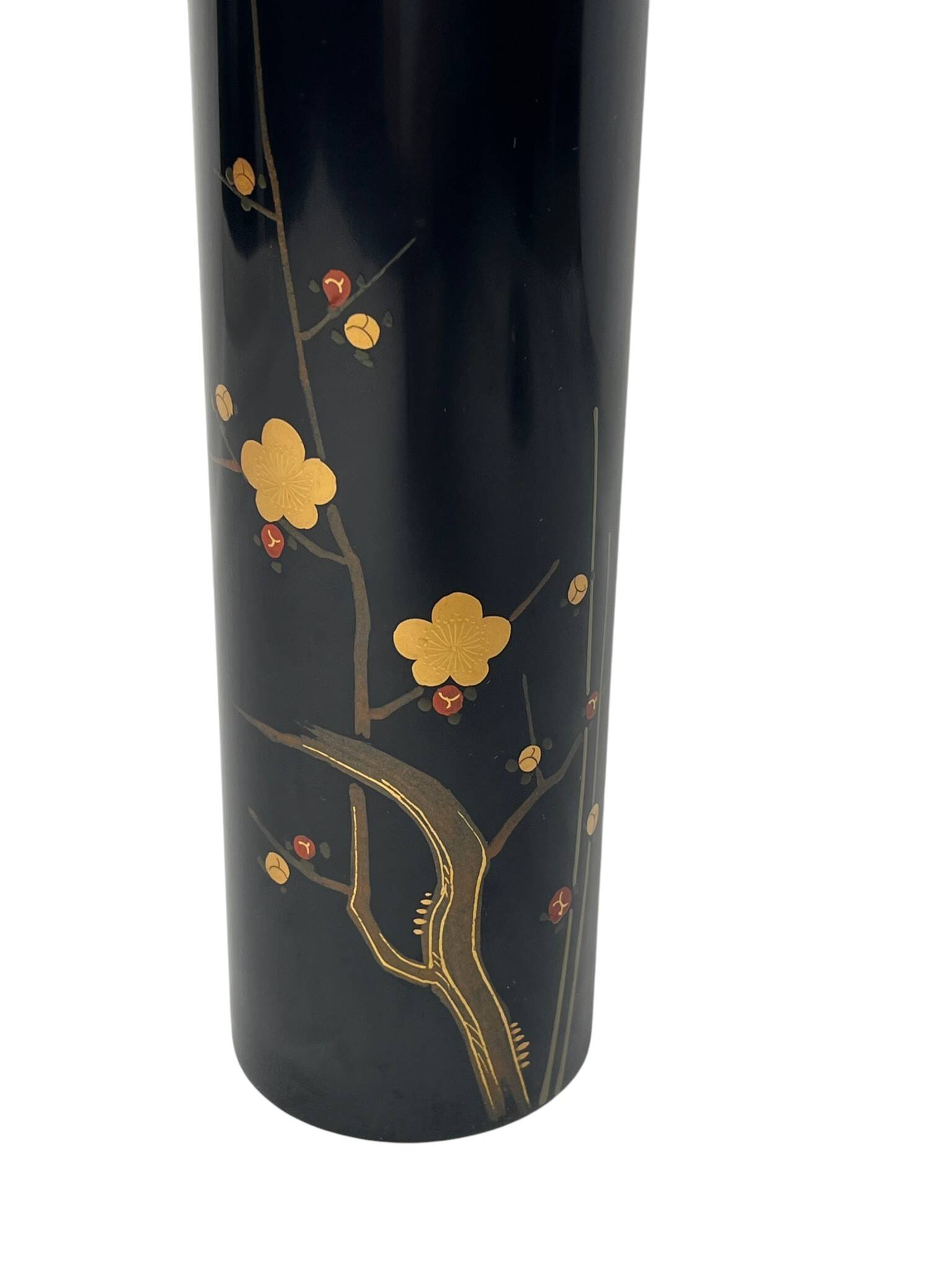 Japon, vase rouleau bois laqué Wajima décor floral XXème