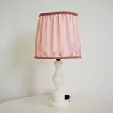 White marble table lamp with pink lampshade, 1950