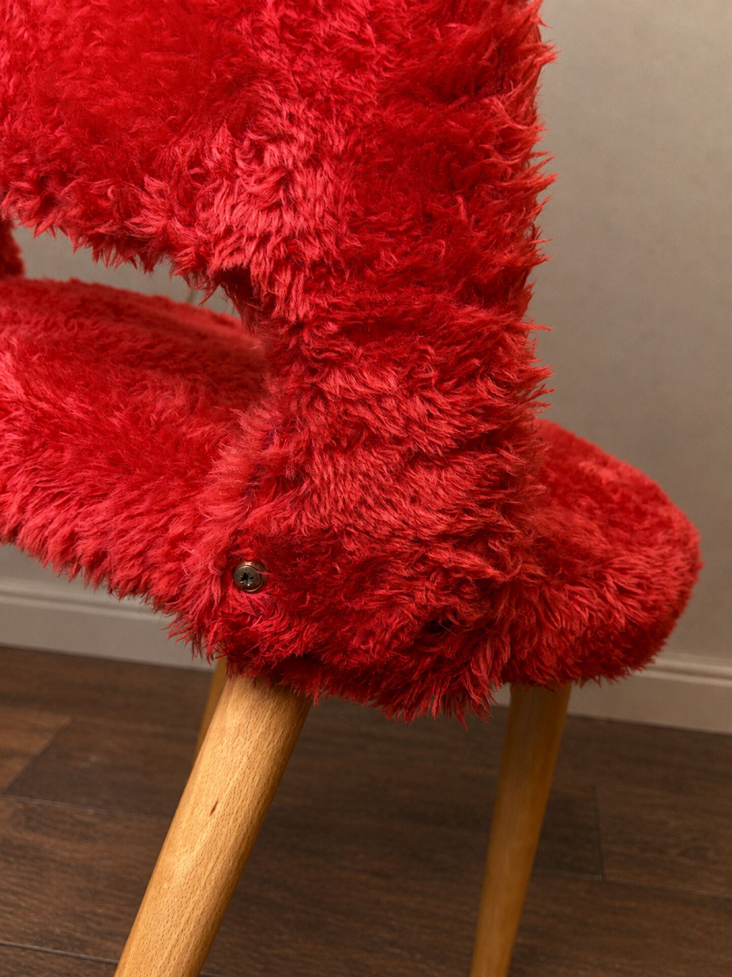 Pair of vintage red shaggy armchairs from the 1960s.