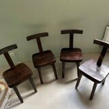 Set of 4 brutalist design elm t-chairs - 1950