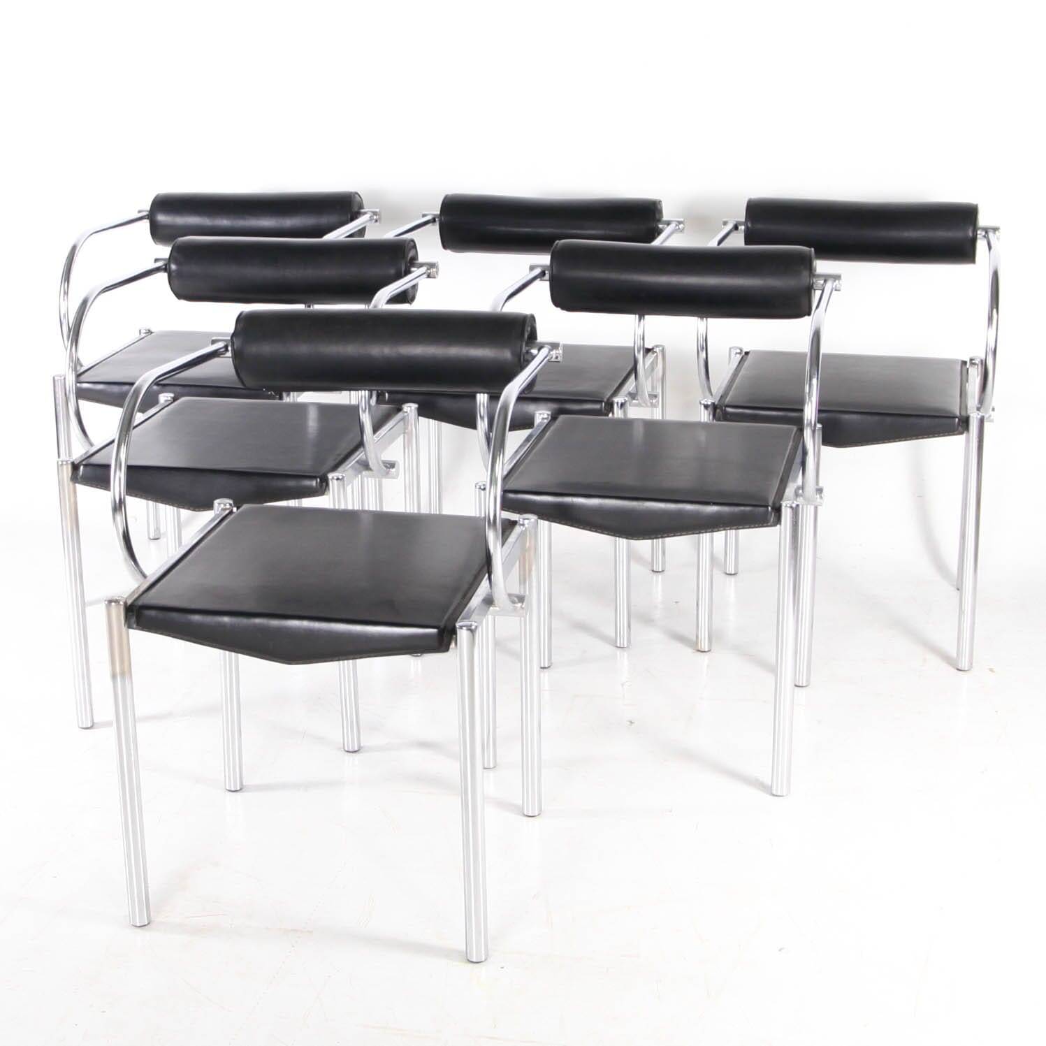 Set of 6 chrome and leather chairs