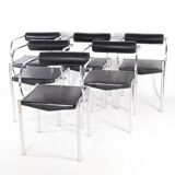 Set of 6 chrome and leather chairs