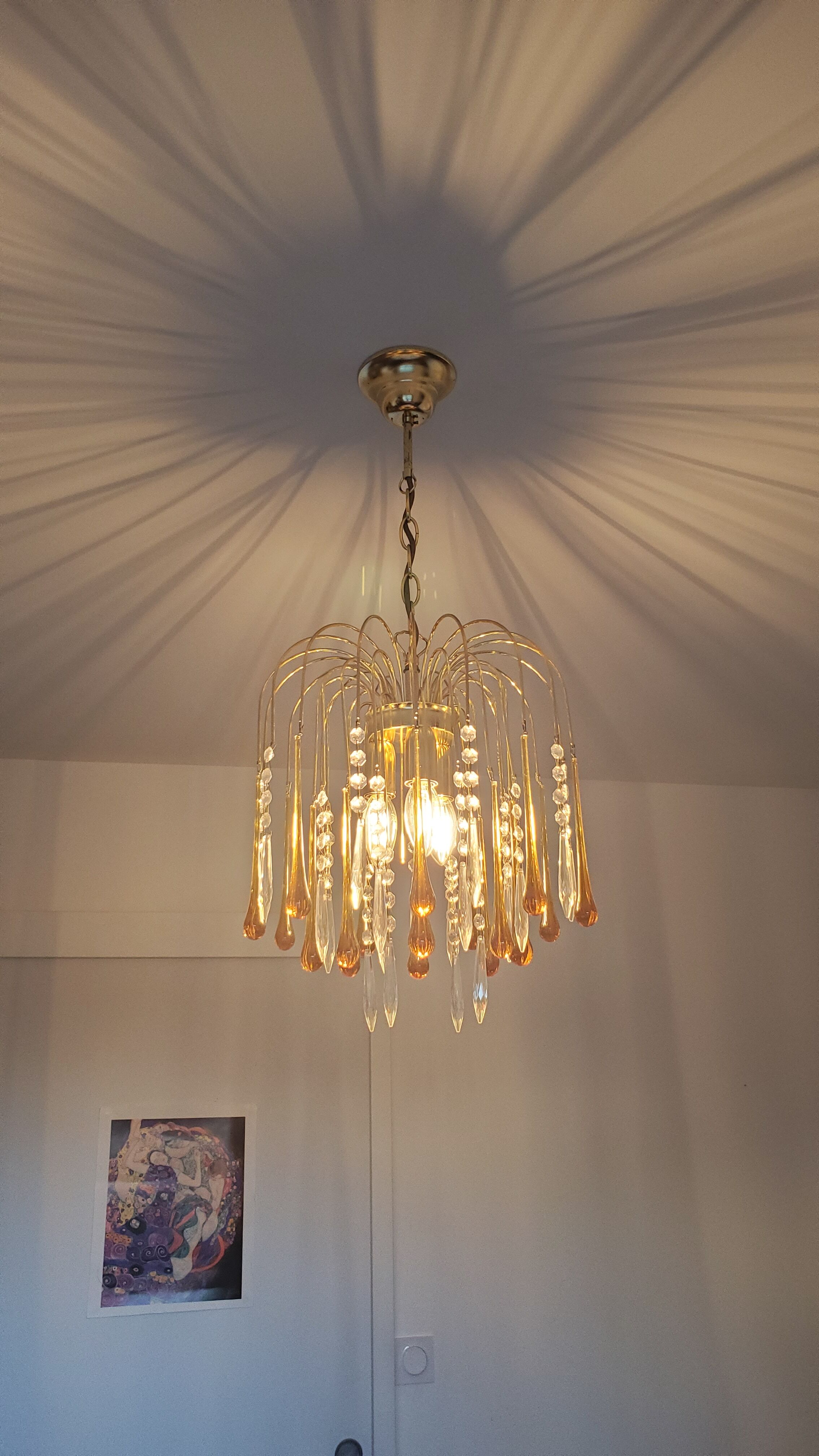 Amber waterfall chandelier made of Murano glass