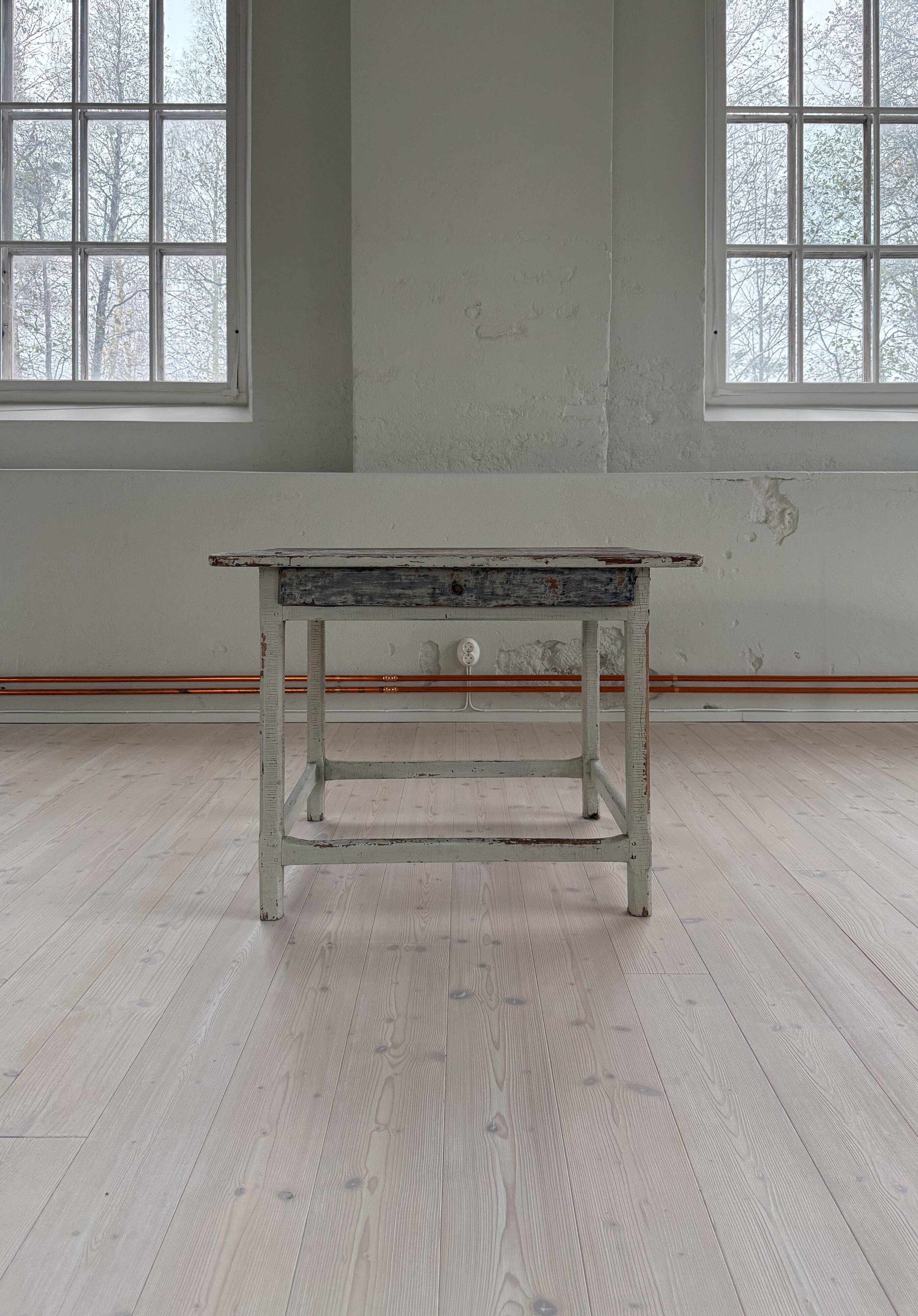 19th-century primitive Swedish side table in folk art.