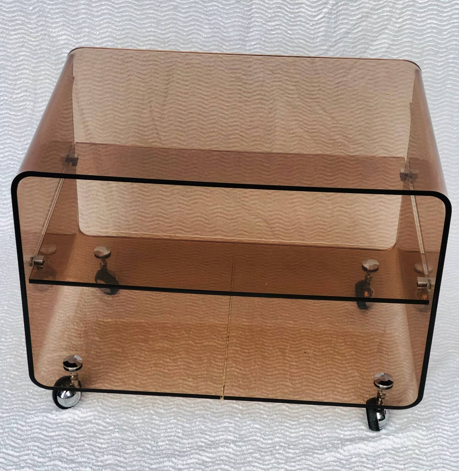 Vintage 1970 plexiglass trolley on wheels Michel Dumas