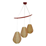 Scandinavian chandelier, teak, in rope lined with rhodoid, Temde, 1960