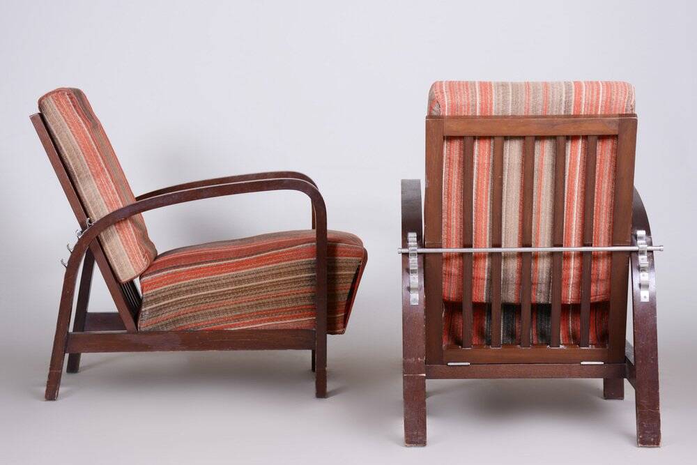 Set of Art Deco Armchairs in Oak, Czech, 1930s
