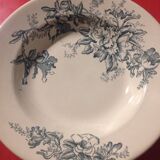 6 old hollow plates, Floréal décor from the New Faïencerie to Givors, unleaded enamel