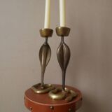 Pair of bronze cobra candlesticks, tribal ethnic decorative object, handcrafted