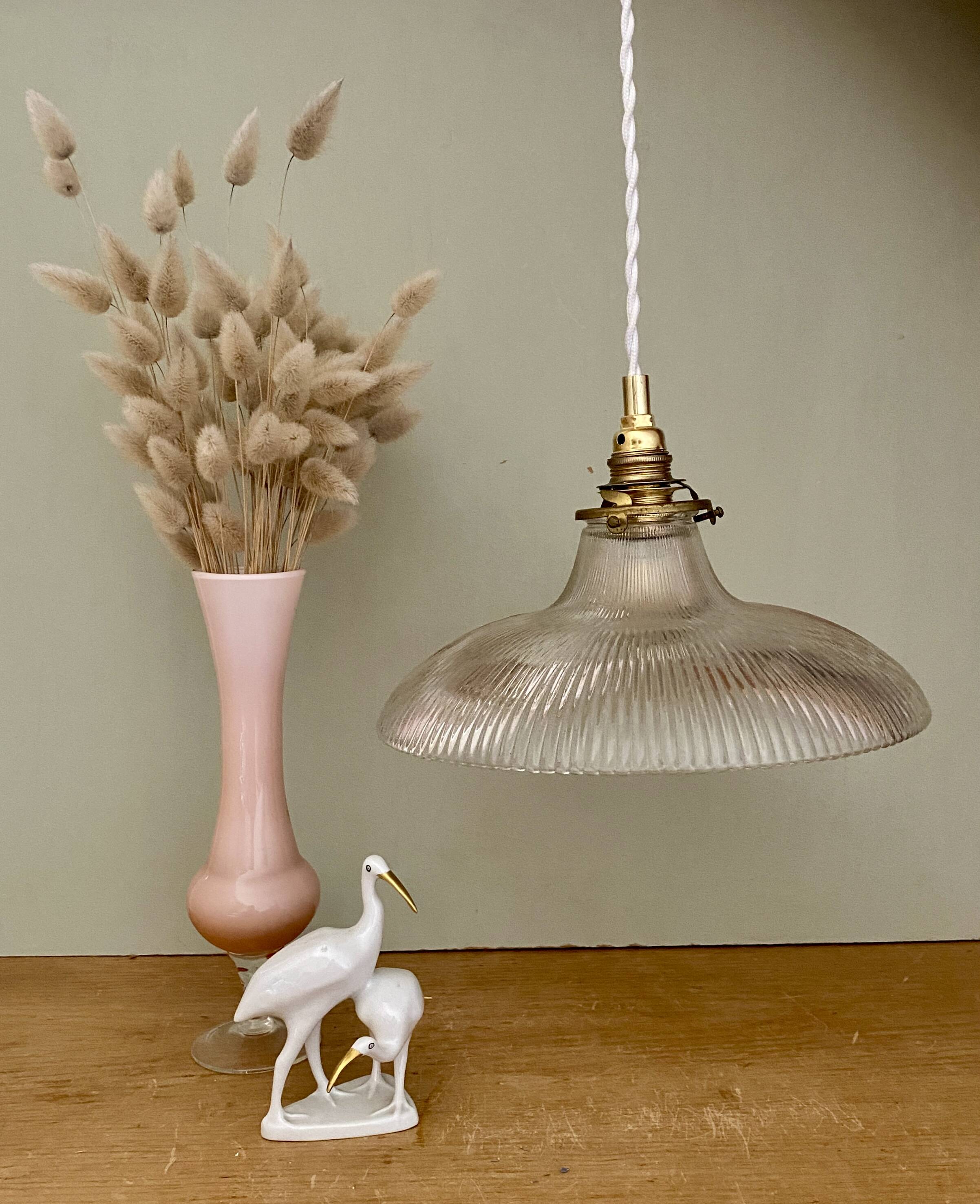 Vintage holophane glass lampshade pendant light