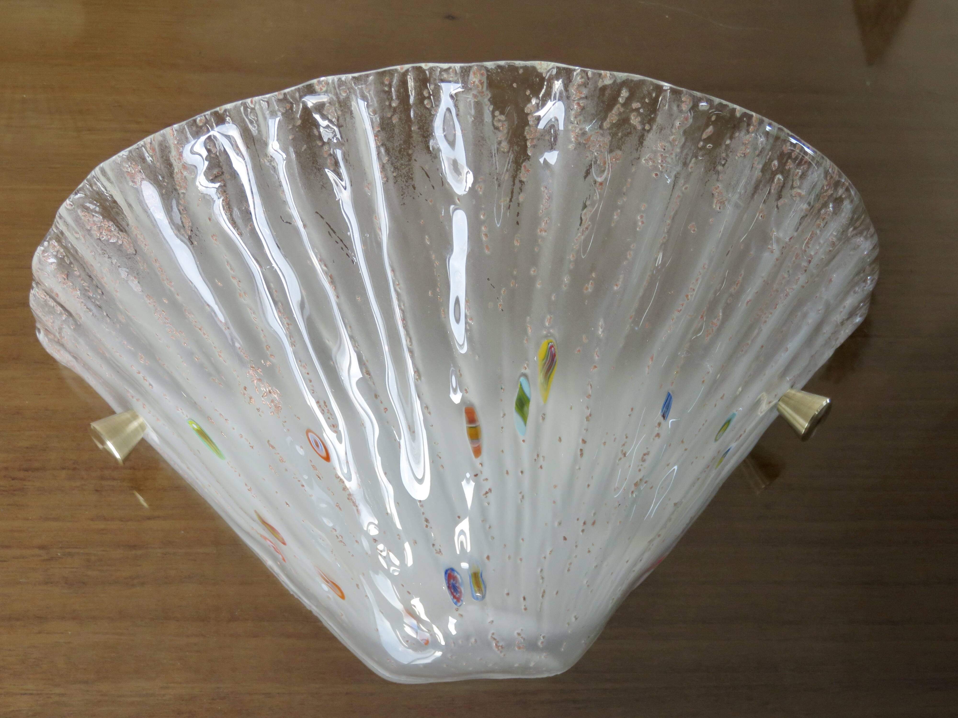 Murano glass wall light and brass cabochons 1970