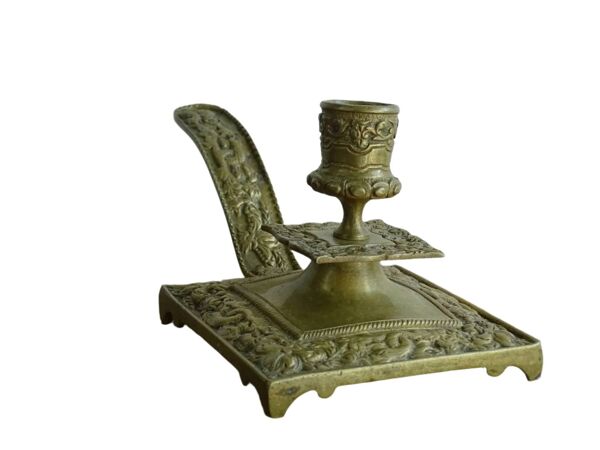 Bougeoir ancien en laiton français, bâtonnet de chambre