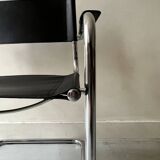 Chrome and black leather chair with armrests after M. Breuer, design 1970
