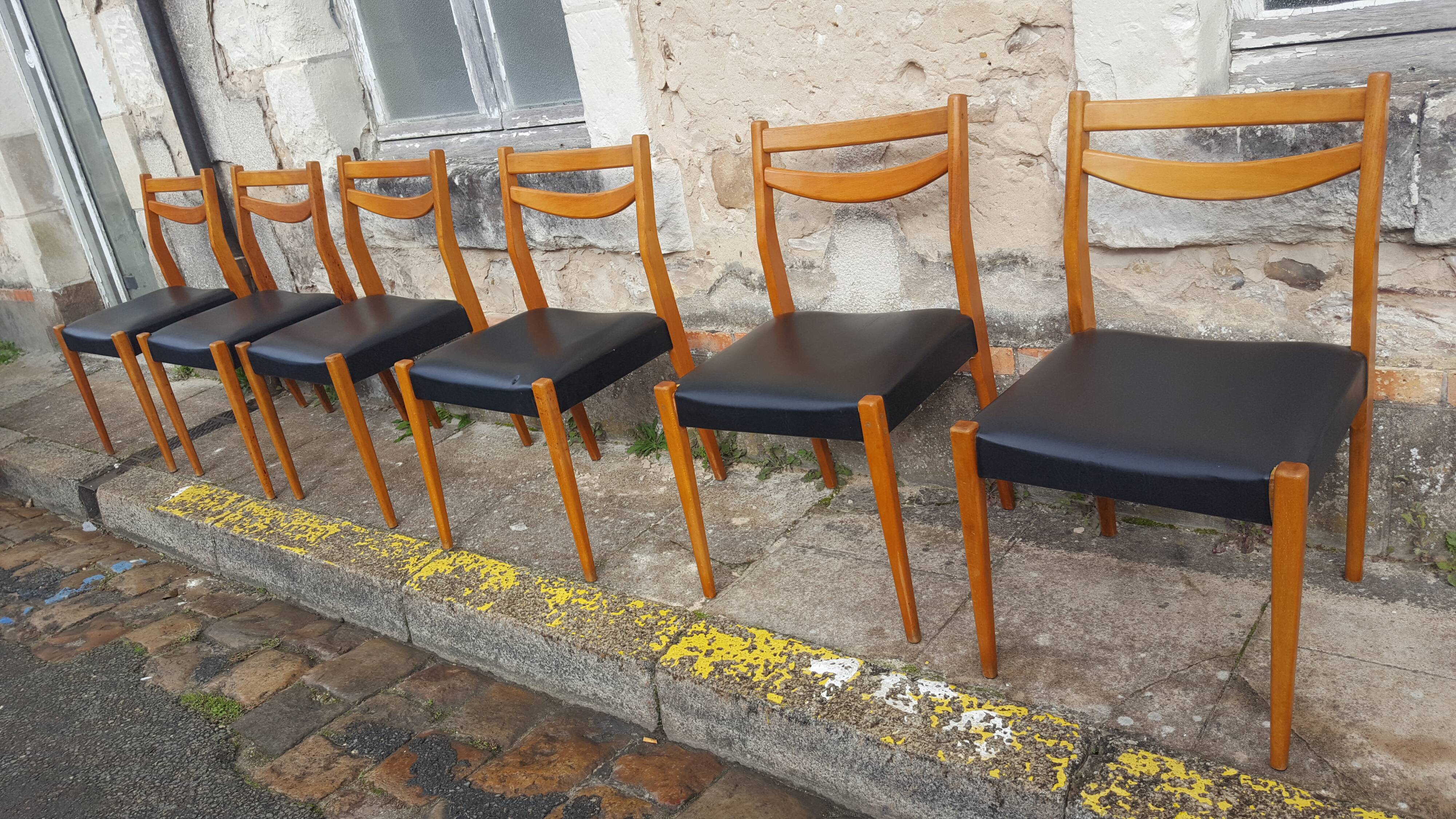 6 scandinavian chairs vintage beech and skai