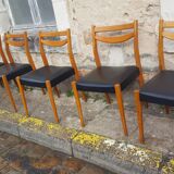 6 scandinavian chairs vintage beech and skai