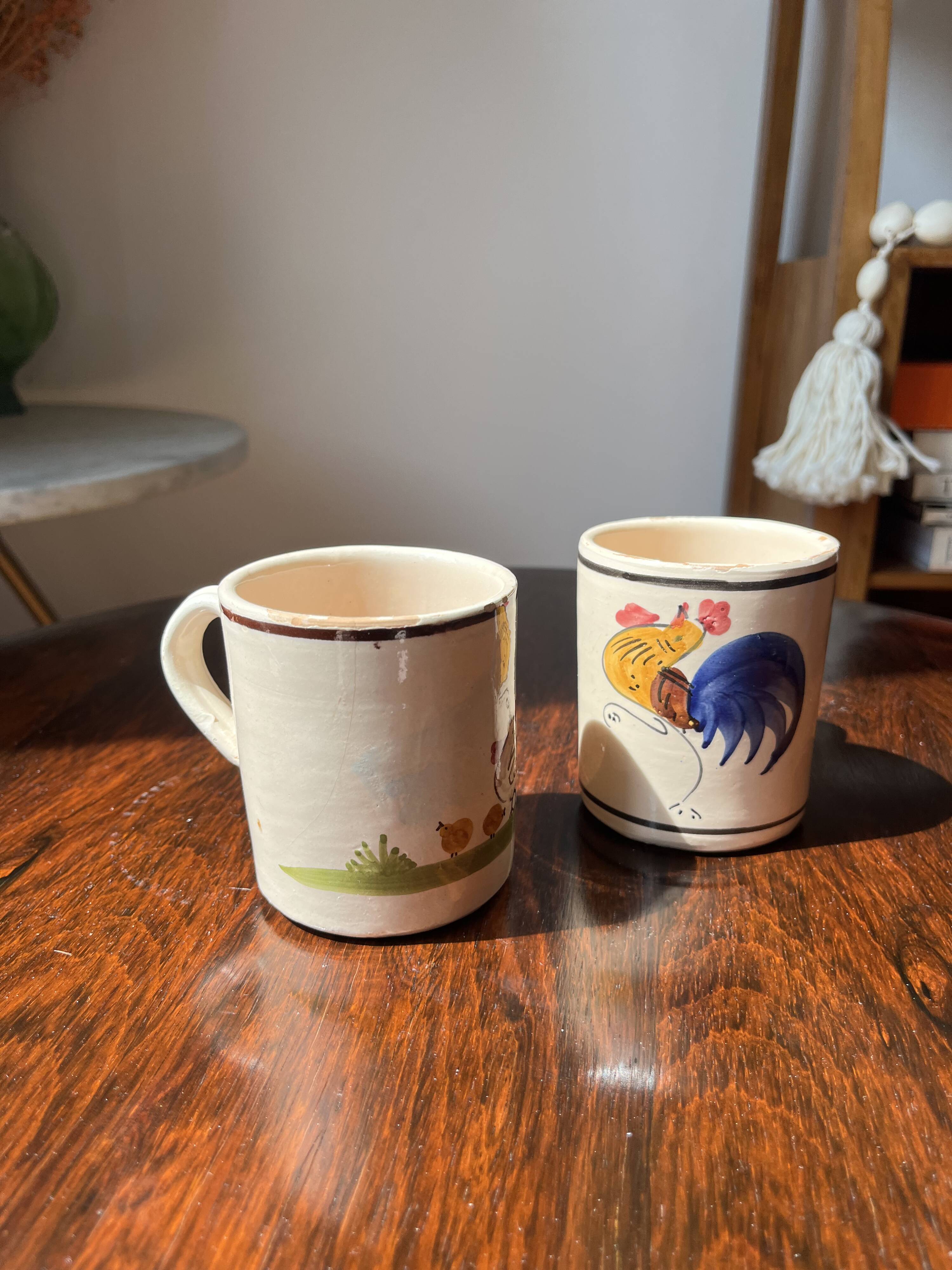 2 1950s Puglia Rooster Cups