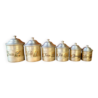 Nesting series of 6 spice jars from the 40s/50s