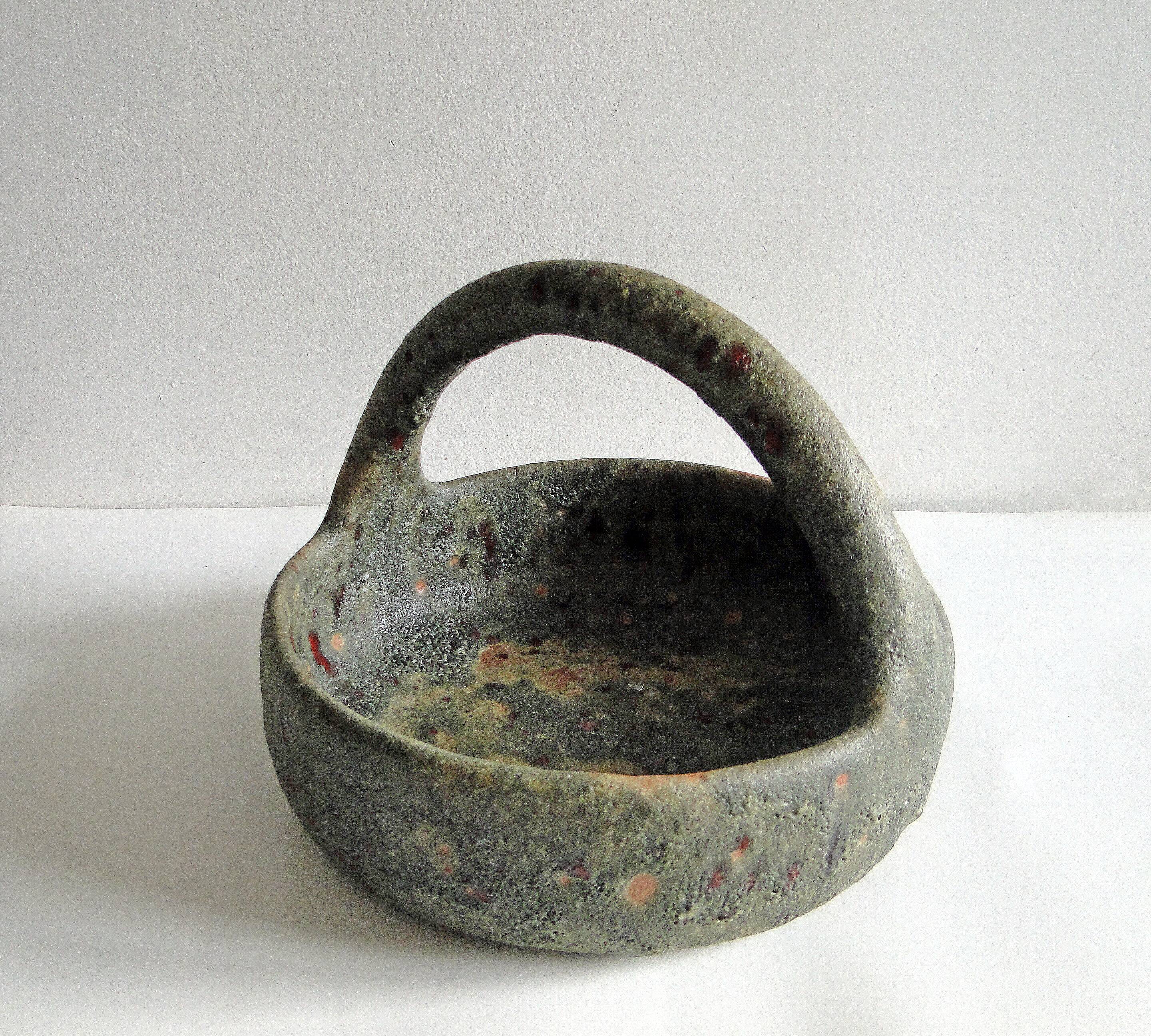 Old terracotta basket signed Campo Piano Orezza Corsican pottery Vintage 1960