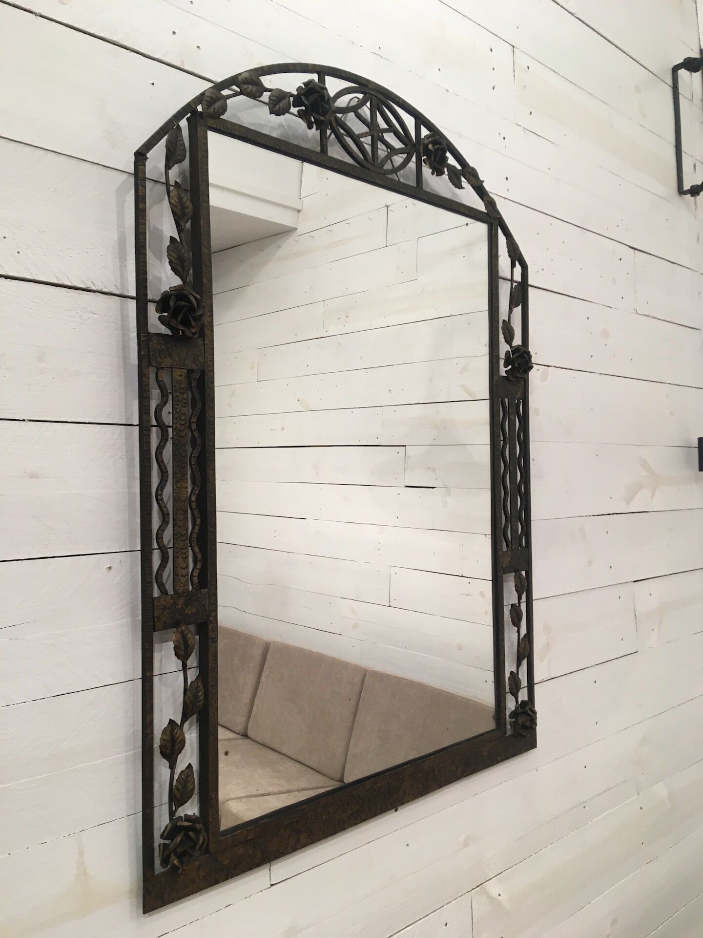 Art Deco mirror in wrought-patina wrought iron, France 1930