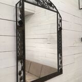 Art Deco mirror in wrought-patina wrought iron, France 1930