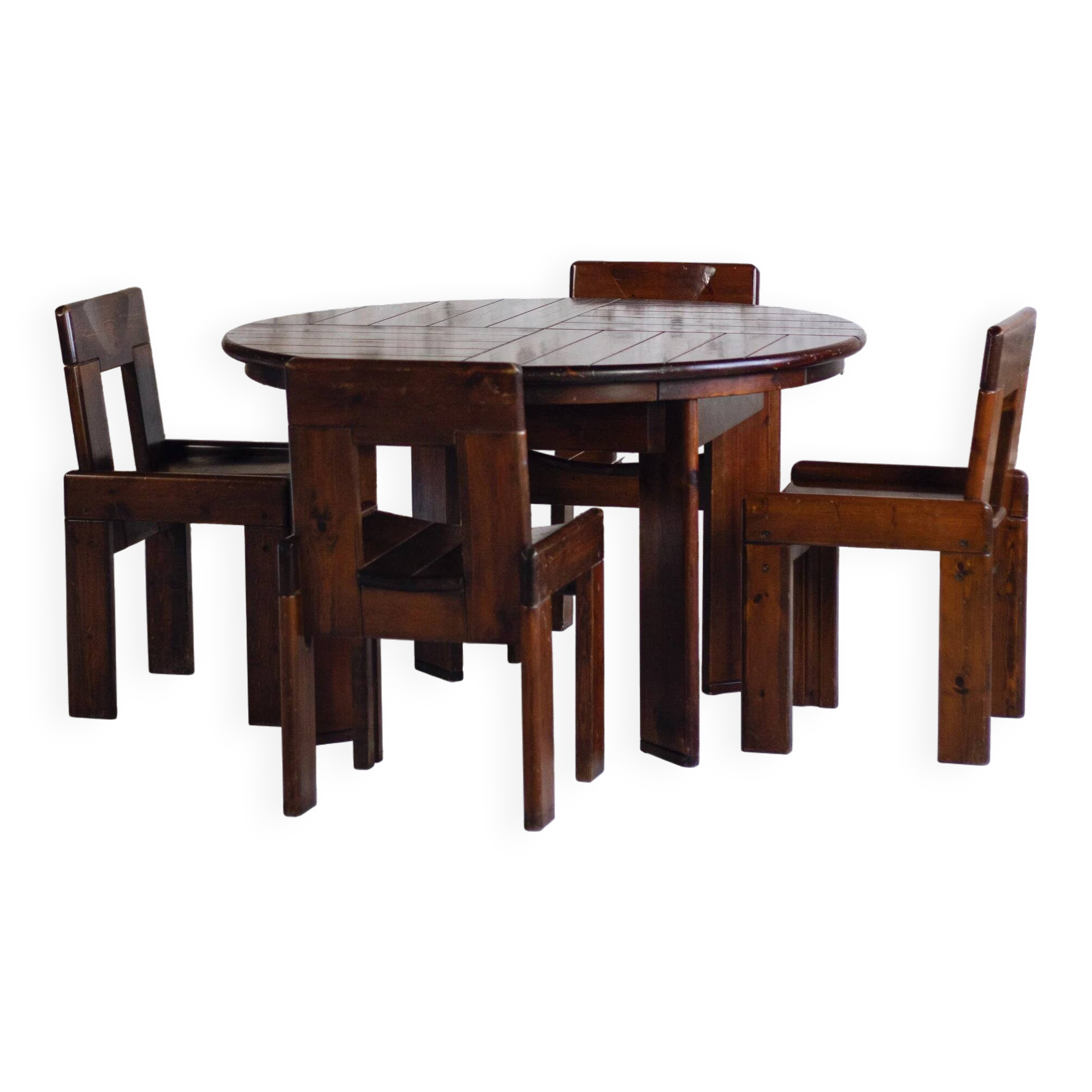 Extendable table and 5 chairs by Silvio Coppola, 1970.